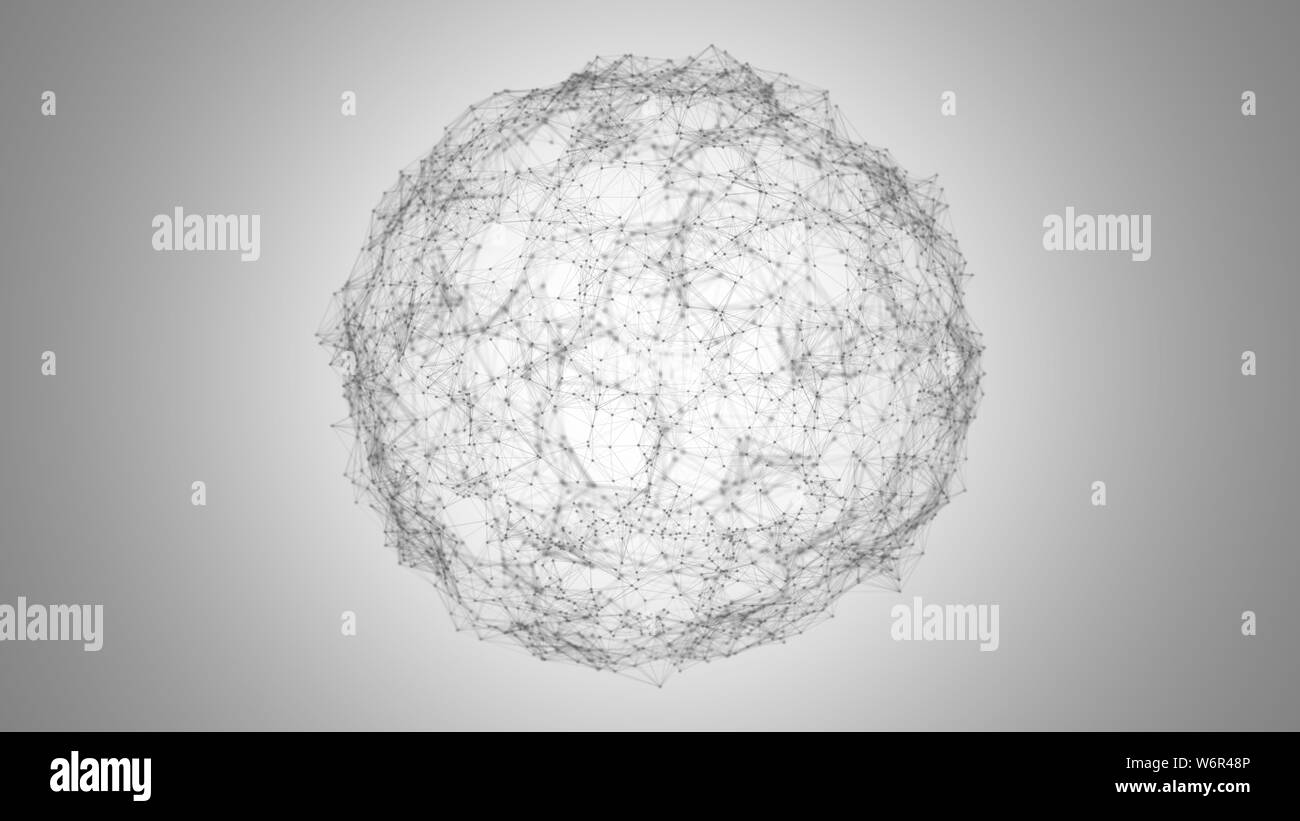 Résumé rendu 3D numérique sphère réseau connecté. L'intelligence artificielle. Réseau global concept. Forme sphérique géométrique abstraite Banque D'Images