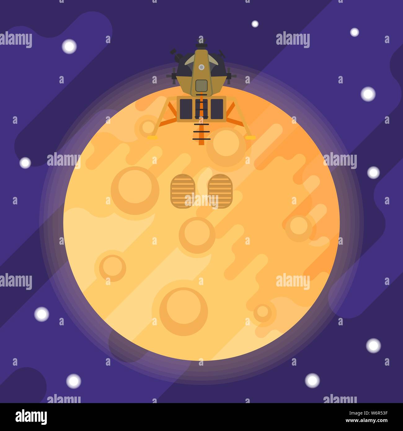Module lunaire et traces du premier homme sur la lune. Vector illustration télévision Illustration de Vecteur