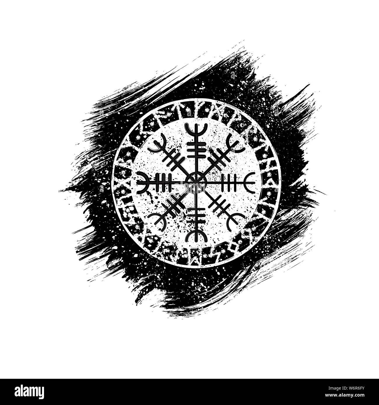 Grunge Noir avec blanc cercle symbole viking scandinave Illustration de Vecteur