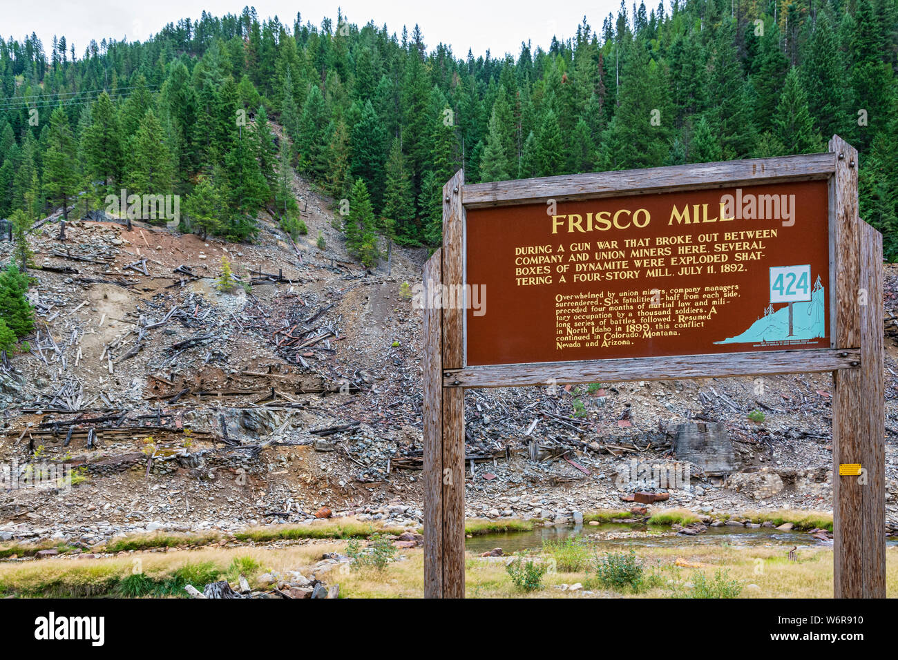 Demeure de Frisco moulin situé entre Wallace et Burke de l'Idaho. Détruit pendant la guerre des armes à feu en 1892 entre le syndicat des mineurs et l'entreprise Banque D'Images