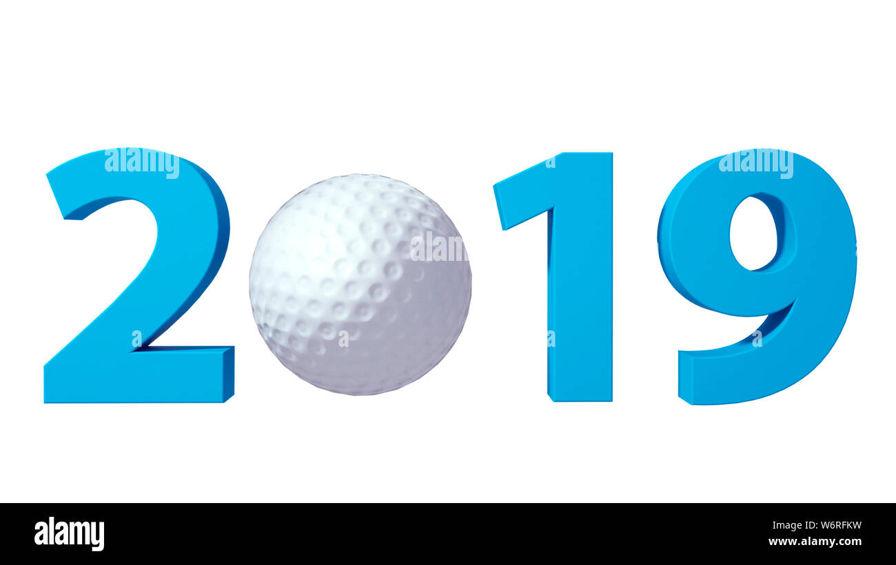 Golf 2019 définition sur un fond blanc. 3d illustration. Banque D'Images