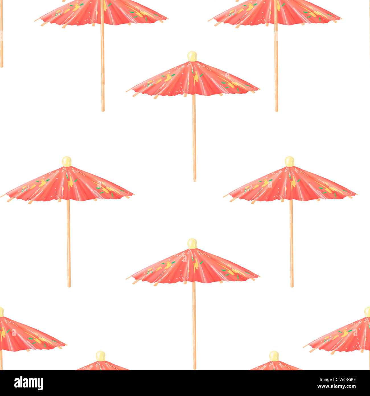 Dessin animé à la main avec de jolis parasols rétro. Illustration aquarelle sur fond blanc Banque D'Images
