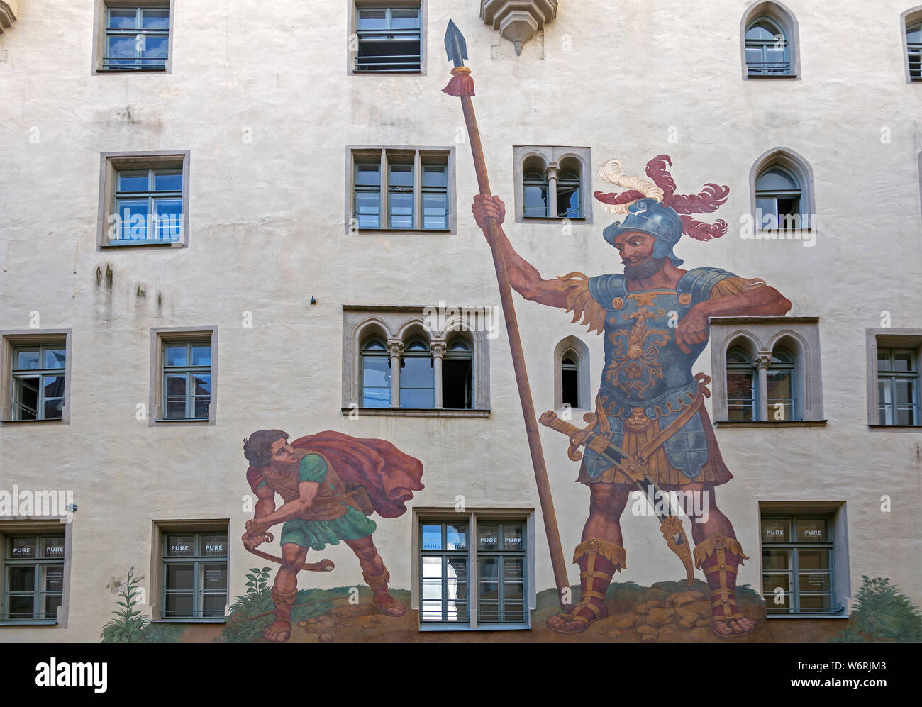 Peinture murale, Goliath House, Regensburg, Bavière, Allemagne Banque D'Images
