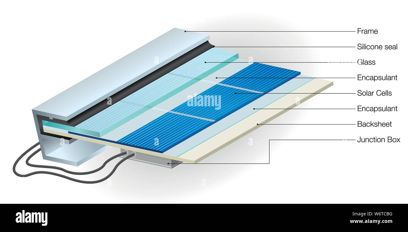 Vue transversale montrant des parties de noms avec panneau solaire sur fond blanc- Énergie renouvelable - image vectorielle Illustration de Vecteur