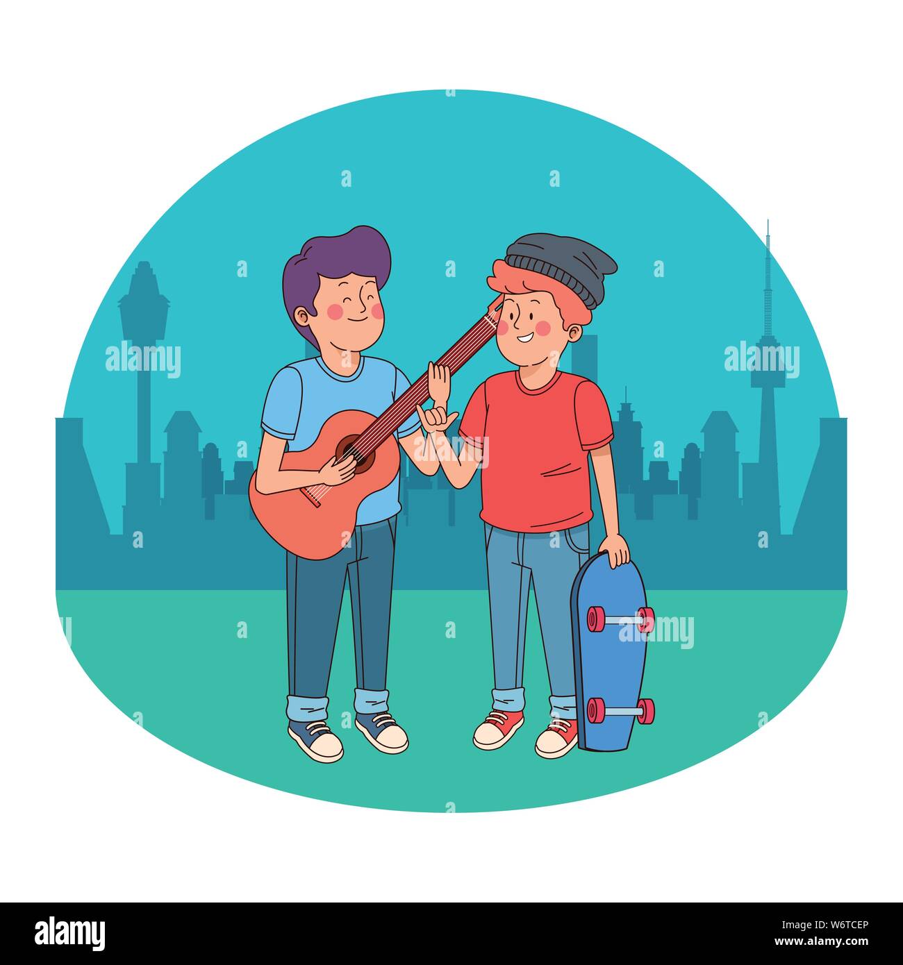 Les adolescents friends Smiling et s'amuser Illustration de Vecteur