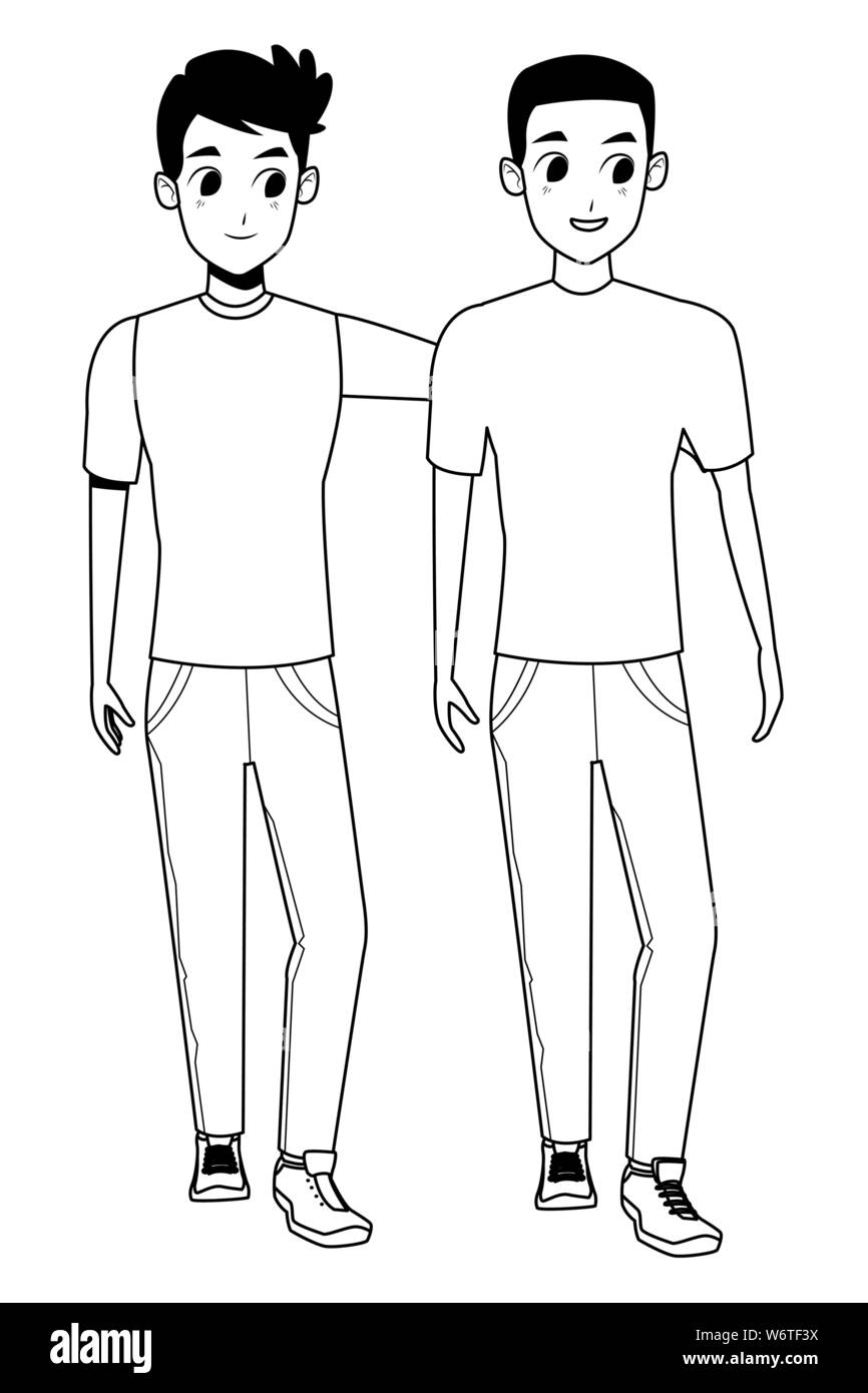 Jeune couple smiiling et quelques dessins en noir et blanc Illustration de Vecteur