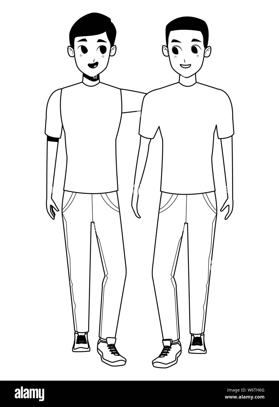 Jeune couple smiiling et quelques dessins en noir et blanc Illustration de Vecteur