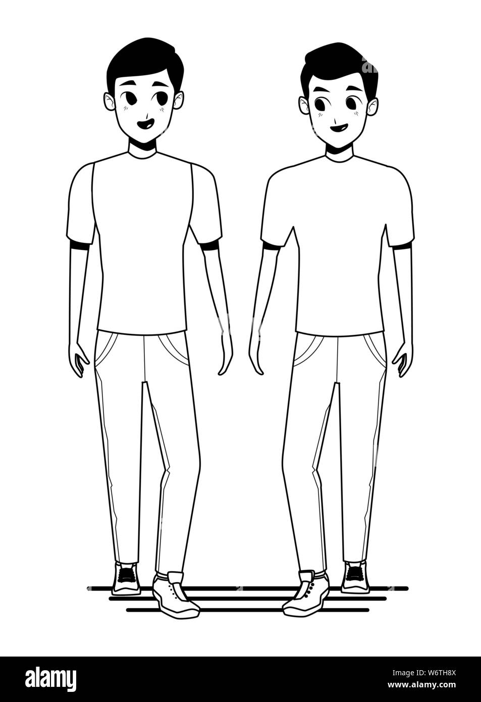 Jeune couple smiiling et quelques dessins en noir et blanc Illustration de Vecteur