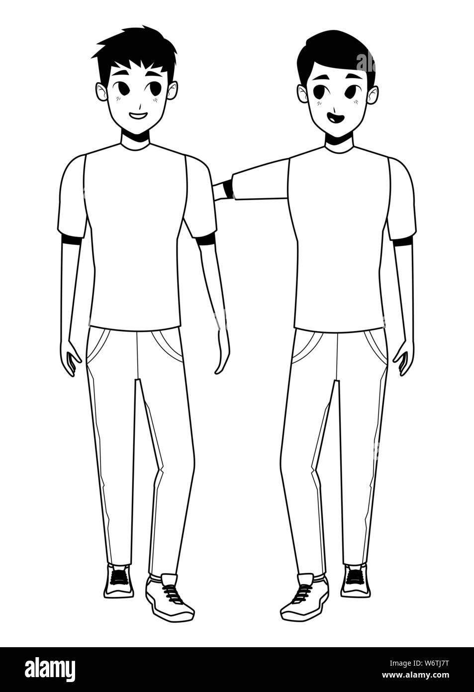 Jeune couple smiiling et quelques dessins en noir et blanc Illustration de Vecteur