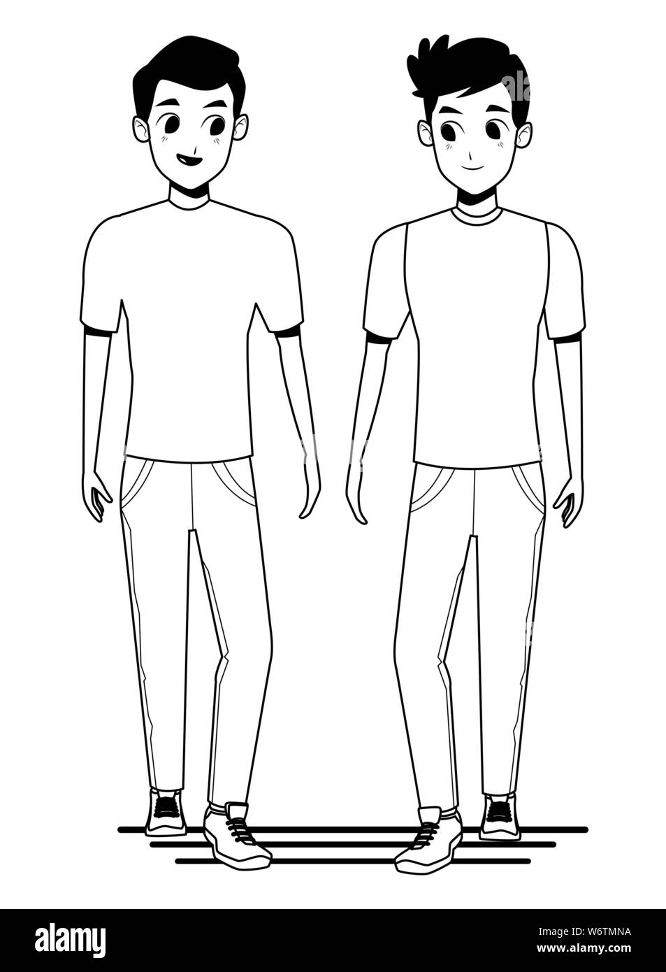 Jeune couple smiiling et quelques dessins en noir et blanc Illustration de Vecteur