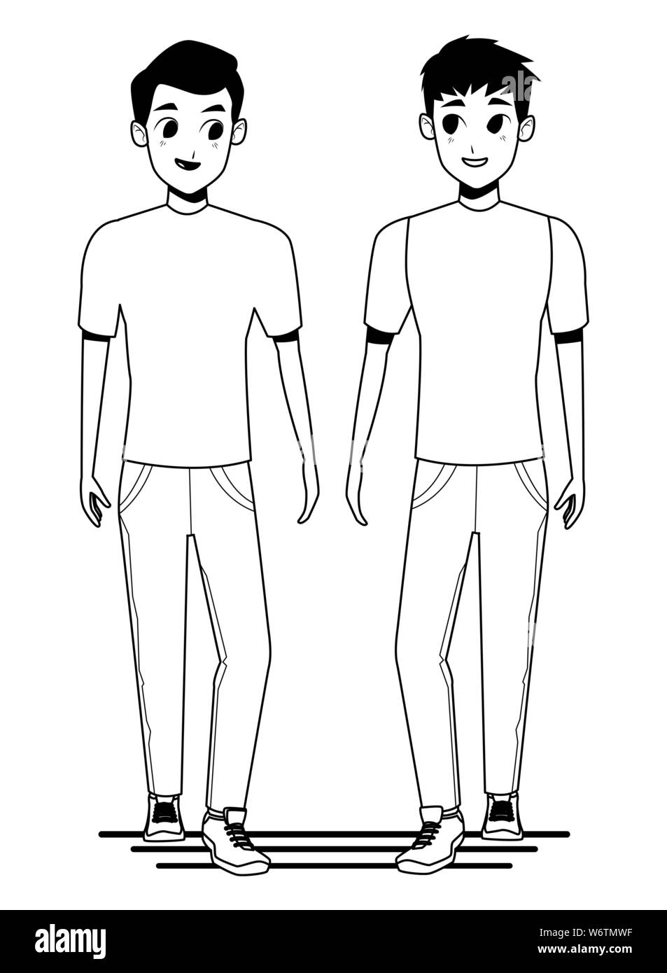 Jeune couple smiiling et quelques dessins en noir et blanc Illustration de Vecteur