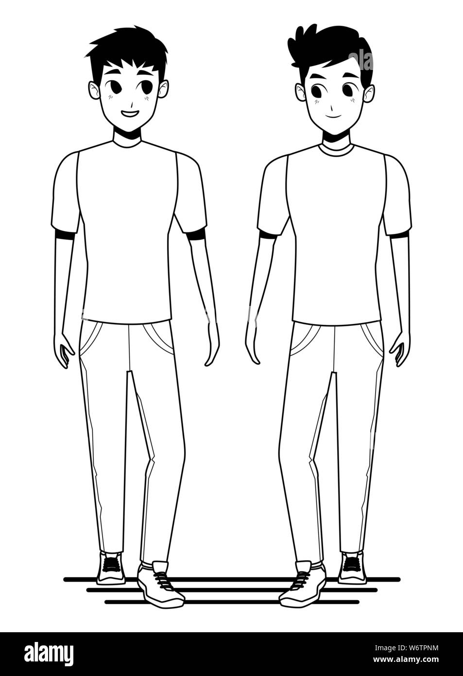 Jeune couple smiiling et quelques dessins en noir et blanc Illustration de Vecteur