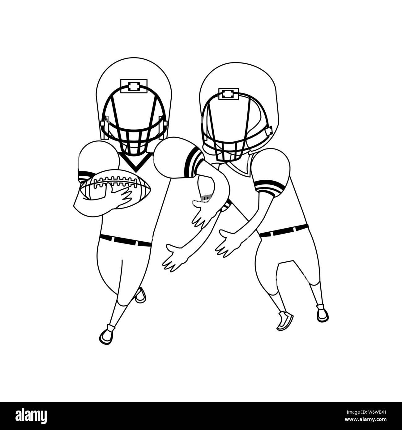 Jeu de sport football américain cartoon en noir et blanc Illustration de Vecteur