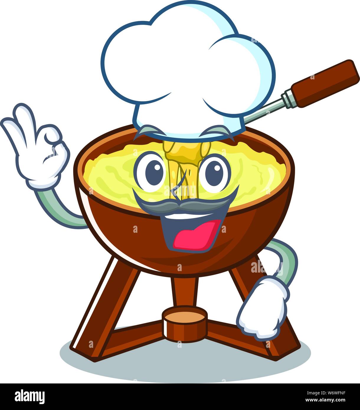 Chef de la fondue au fromage avec mascotte en forme Illustration de Vecteur