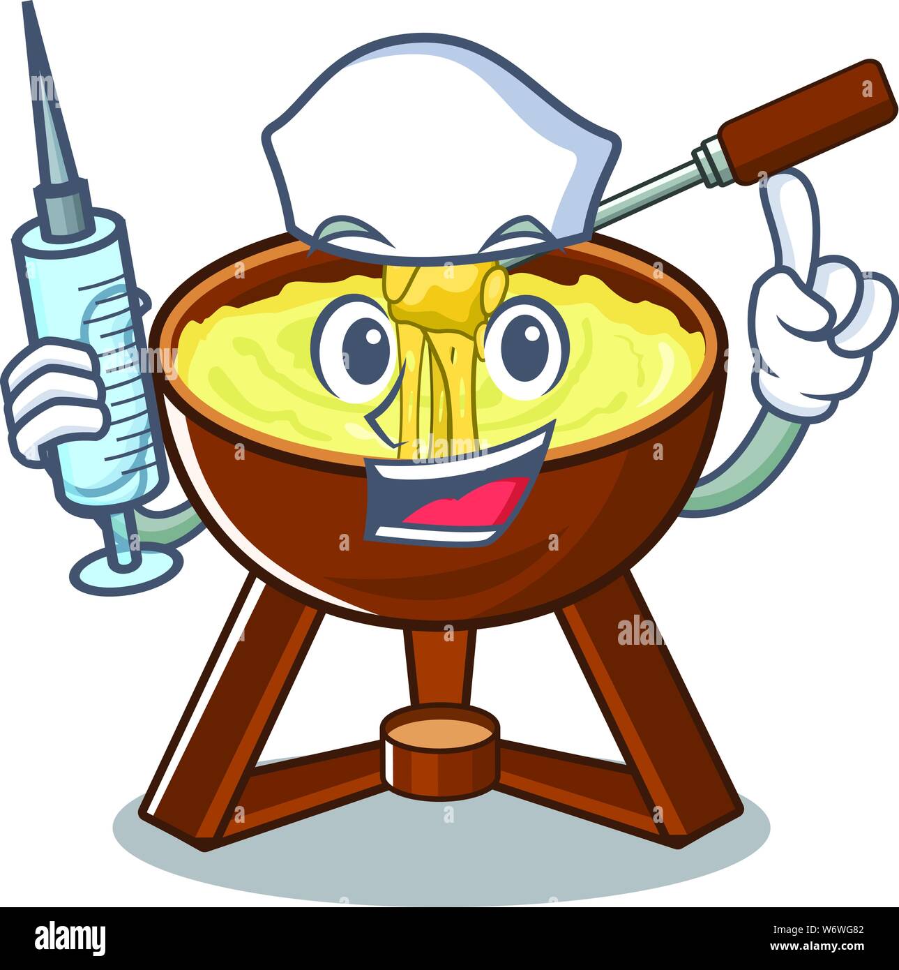 Fondue au fromage avec une infirmière en forme mascot Illustration de Vecteur