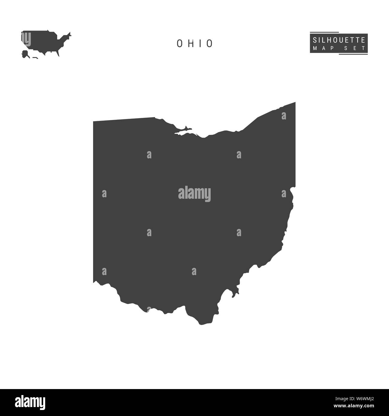 Nous l'Ohio carte vierge de l'État isolé sur fond blanc. High-Detailed silhouette noire Site de l'Ohio. Banque D'Images