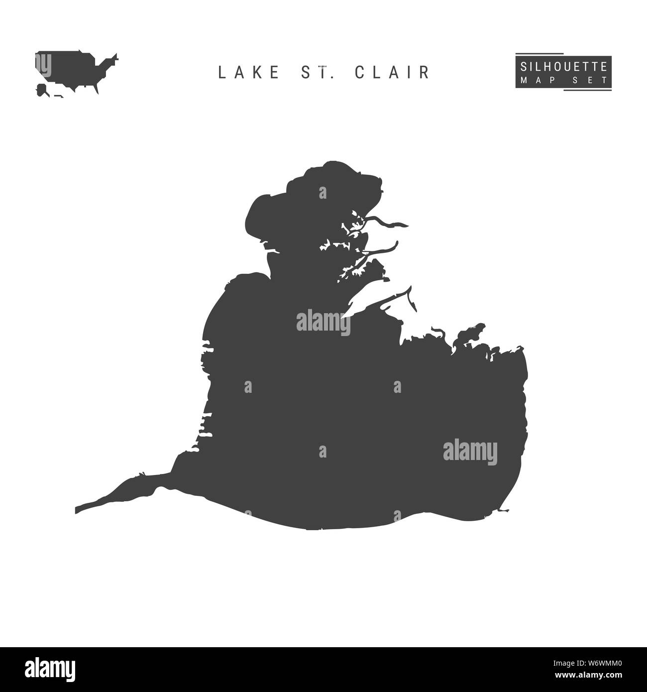 Le lac Sainte-Claire Blank Map isolé sur fond blanc. High-Detailed Site silhouette noire du lac Sainte-Claire. Banque D'Images