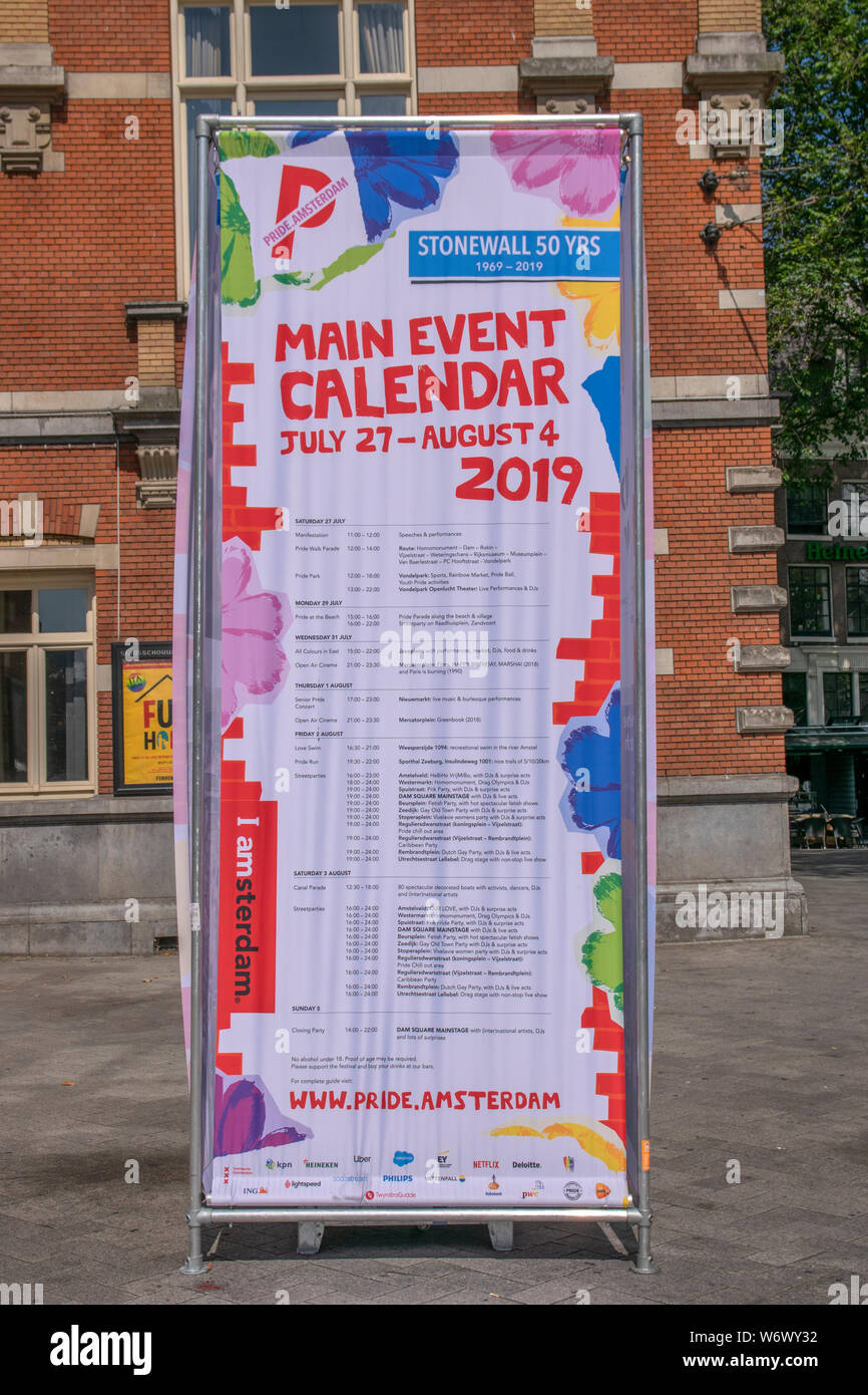 Gay Pride de panneaux Programme à Amsterdam The Netherlands 2019 Banque D'Images