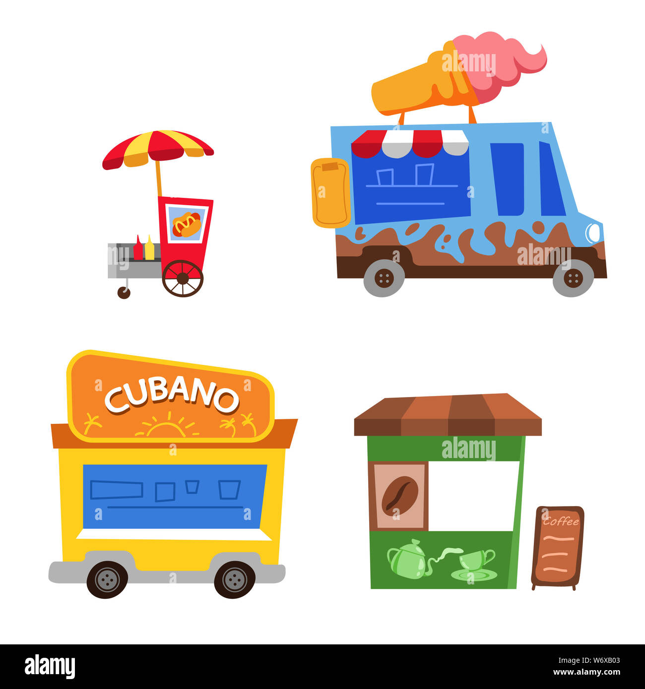 Divers de street food cartoon illustration enfantine. Banque D'Images