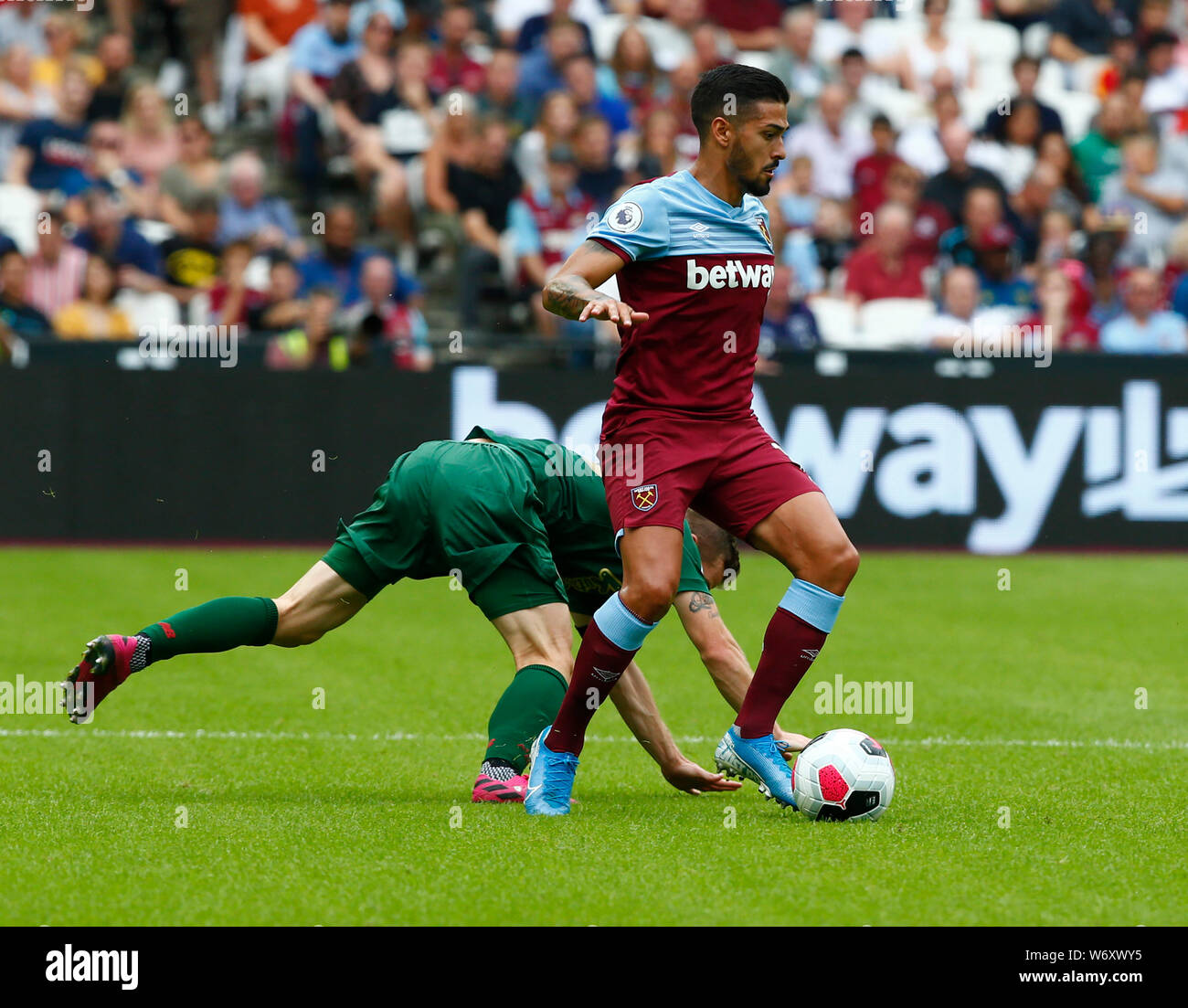 Londres, Royaume-Uni. 06Th Aug 2019. Londres, Royaume-Uni, 03 août West Ham United's Manuel Lanzini durant la finale de la Coupe Betway entre West Ham United et Athletic Club Bilbao au stade de Londres, Londres, Angleterre le 03 août 2019. Action Crédit : Foto Sport/Alamy Live News Banque D'Images