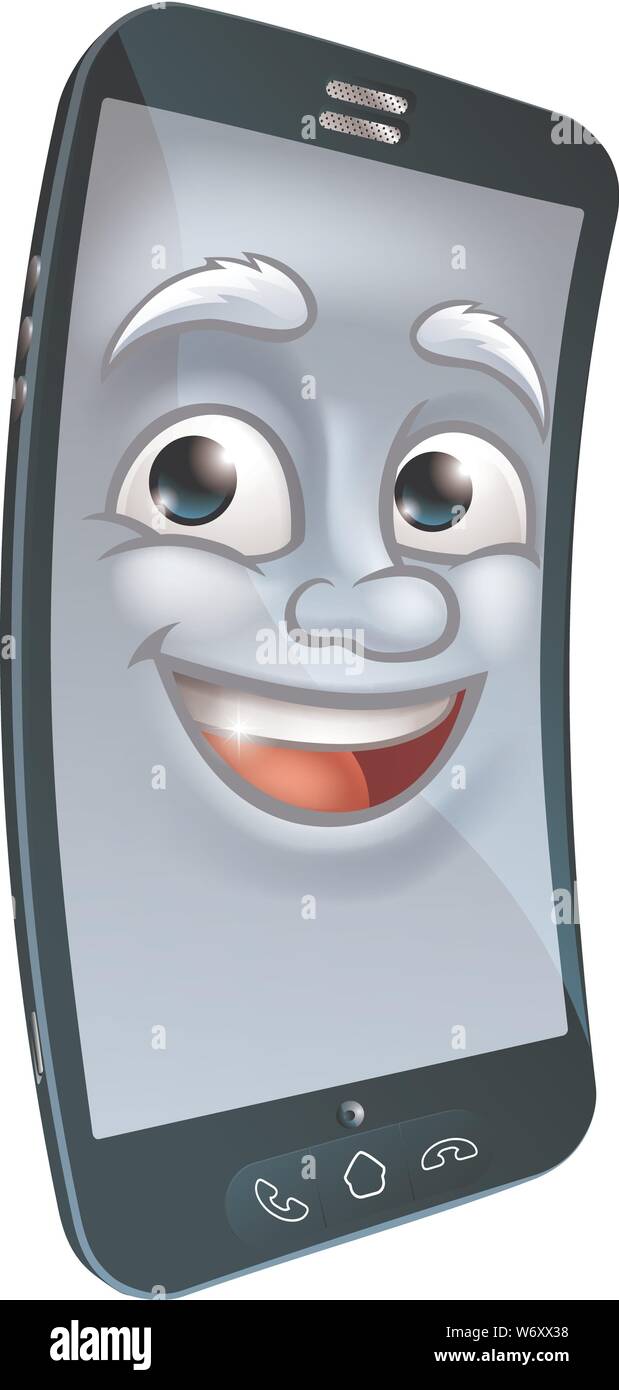 Téléphone mobile cellulaire Mascot Cartoon Character Illustration de Vecteur