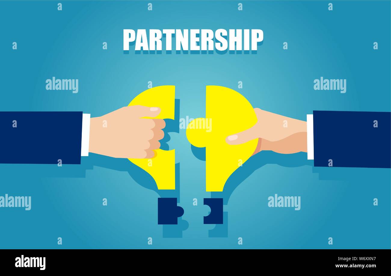 Idée d'entreprise et concept de partenariat. Vecteur de deux hommes d'affaires réunissant des pièces de puzzle Illustration de Vecteur