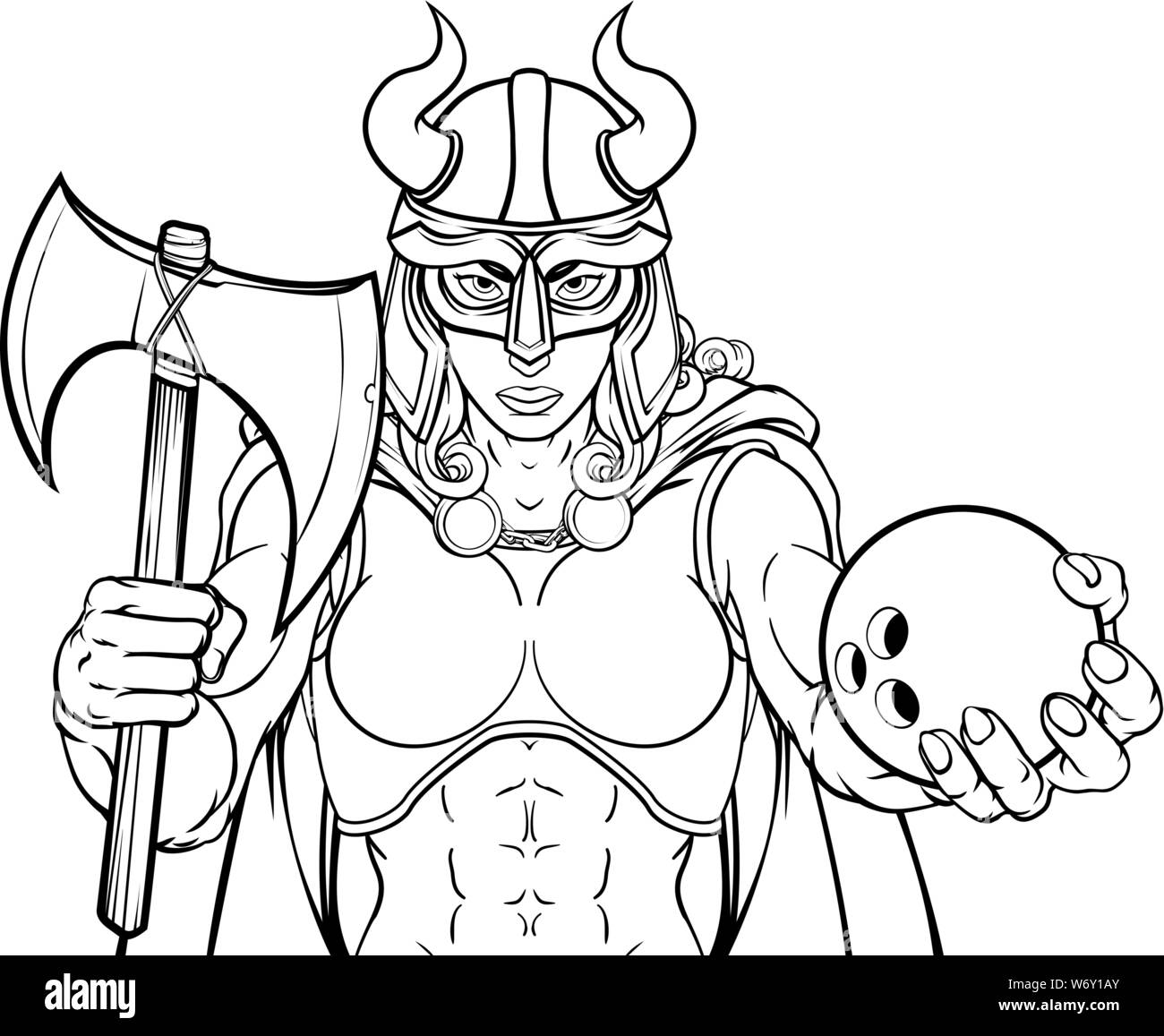 Femme Viking Warrior Woman Bowling Gladiator Illustration de Vecteur