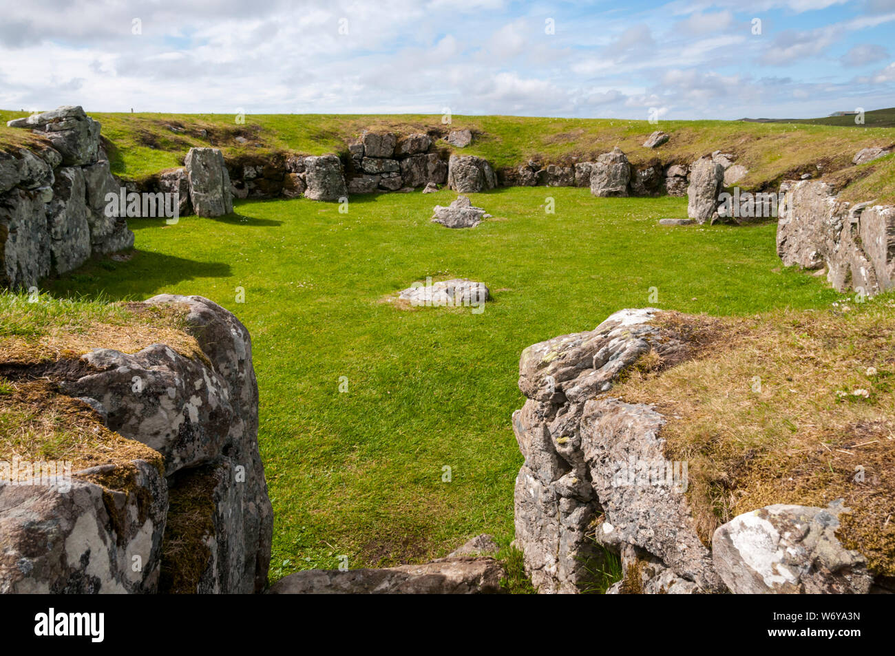 Stanydale Temple, une enceinte néolithique dans Mainland, Shetland. Banque D'Images