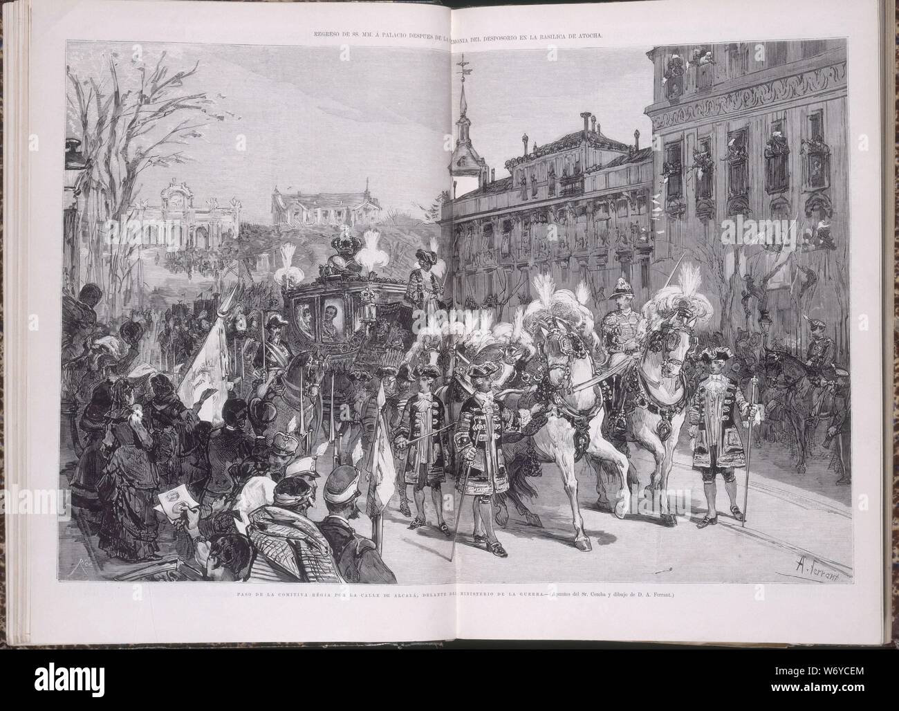COMITIVA REAL DE LA BODA DE ALFONSO XII CON MARIA DE LAS MERCEDES EL 23 de febrero de 1878 - ILUSTRACION ESPAÑOLA Y AMERICANA - 30/1/1878. Auteur : Alejandro Ferrant. Emplacement : SENADO-BIBLIOTECA-COLECCION. L'ESPAGNE. Alphonse XII D'ESPAGNE. MARIA DE LAS MERCEDES. ORLEANS Y BORBON MARIA DE LAS MERCEDES. ISABEL II SOBRINA. Banque D'Images