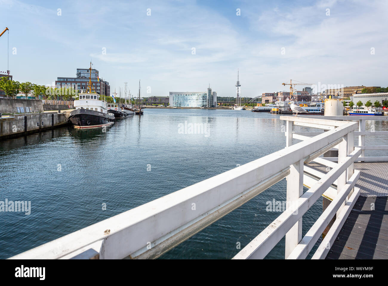 Vue depuis le pont de la Corne de pliage de Kiel à Kiel, Allemagne, le 25 juillet 2019 Banque D'Images