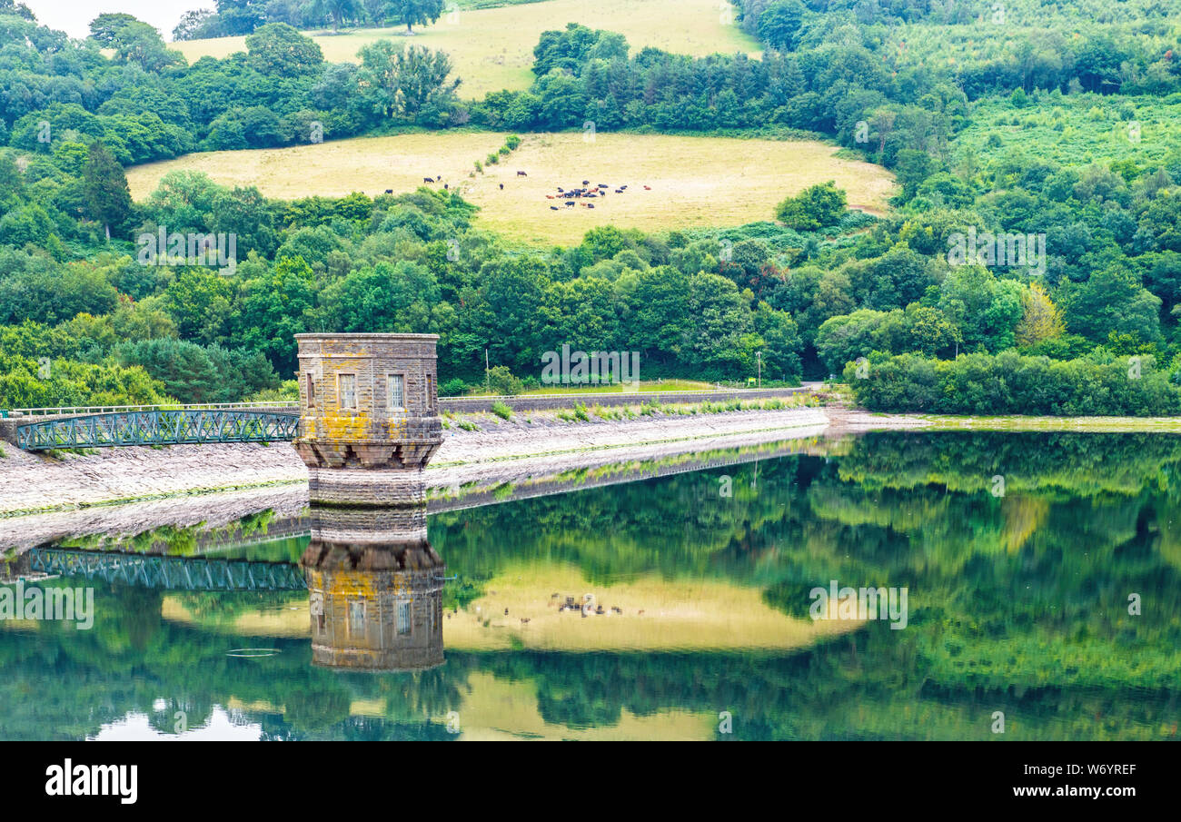 Réflexions à Talybont réservoir dans le Centre de Brecon Beacons Powys Pays de Galles sur s jusqu'à ce jour d'été en Août Banque D'Images