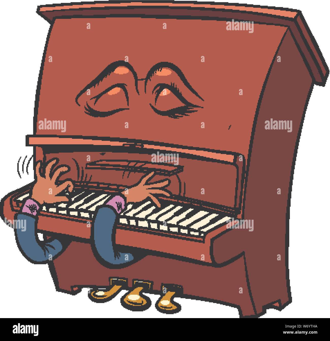 Romantique triste caractère Emoji émotion piano instrument de musique. Retro pop art dessin illustration vectorielle Illustration de Vecteur