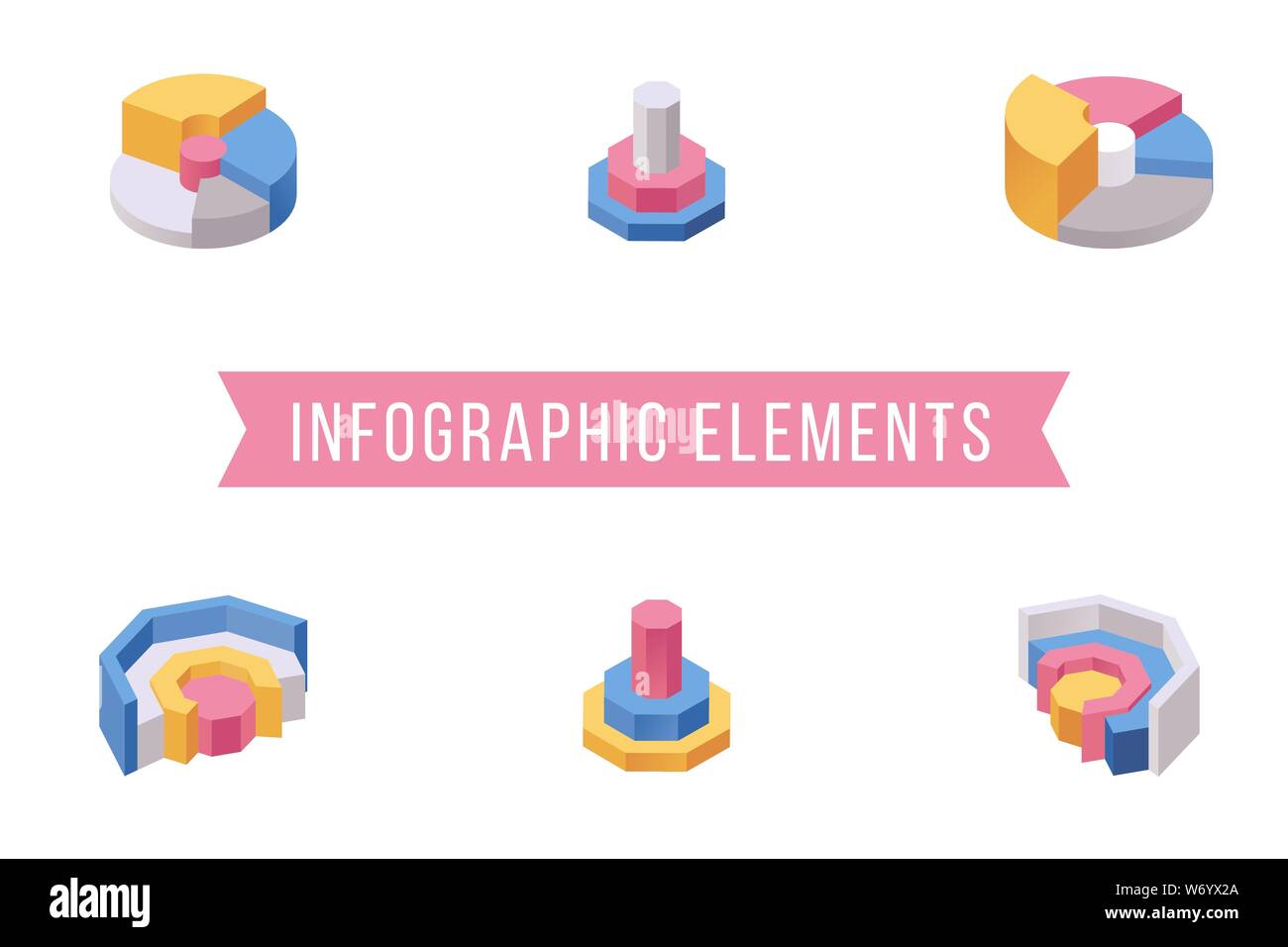 Éléments de graphique circulaire. illustrations isométriques Divers multi niveau donut graphique diagramme circulaire, tranches d'icônes 3D pack. L'analyse financière, la visualisation des statistiques économiques, des infographies Illustration de Vecteur
