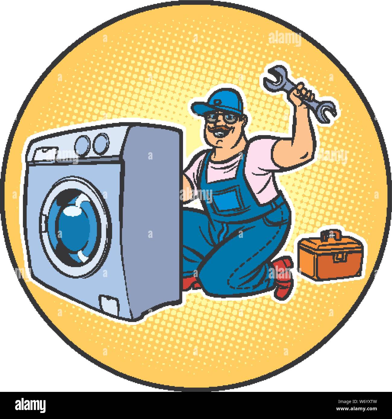 Réparation maître lave-linge. Retro pop art dessin illustration vectorielle Illustration de Vecteur