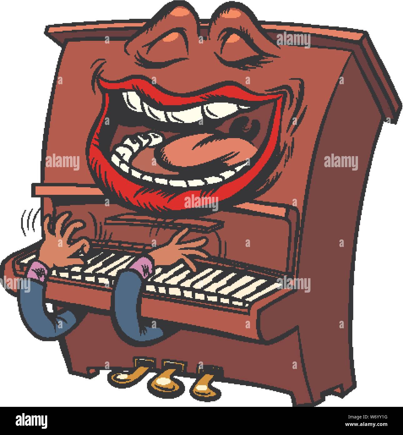 Caractère Emoji joyeuse émotion piano instrument de musique. Retro pop art dessin illustration vectorielle Illustration de Vecteur
