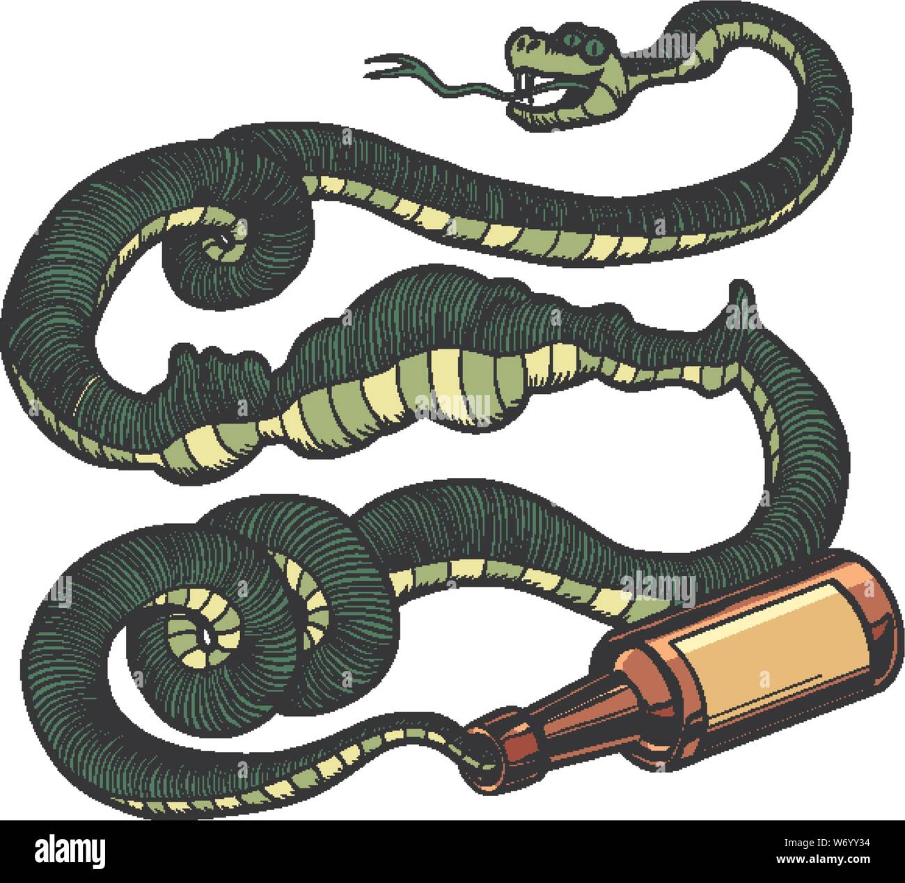 Boire de l'alcool de serpent vert. Retro pop art dessin illustration vectorielle Illustration de Vecteur