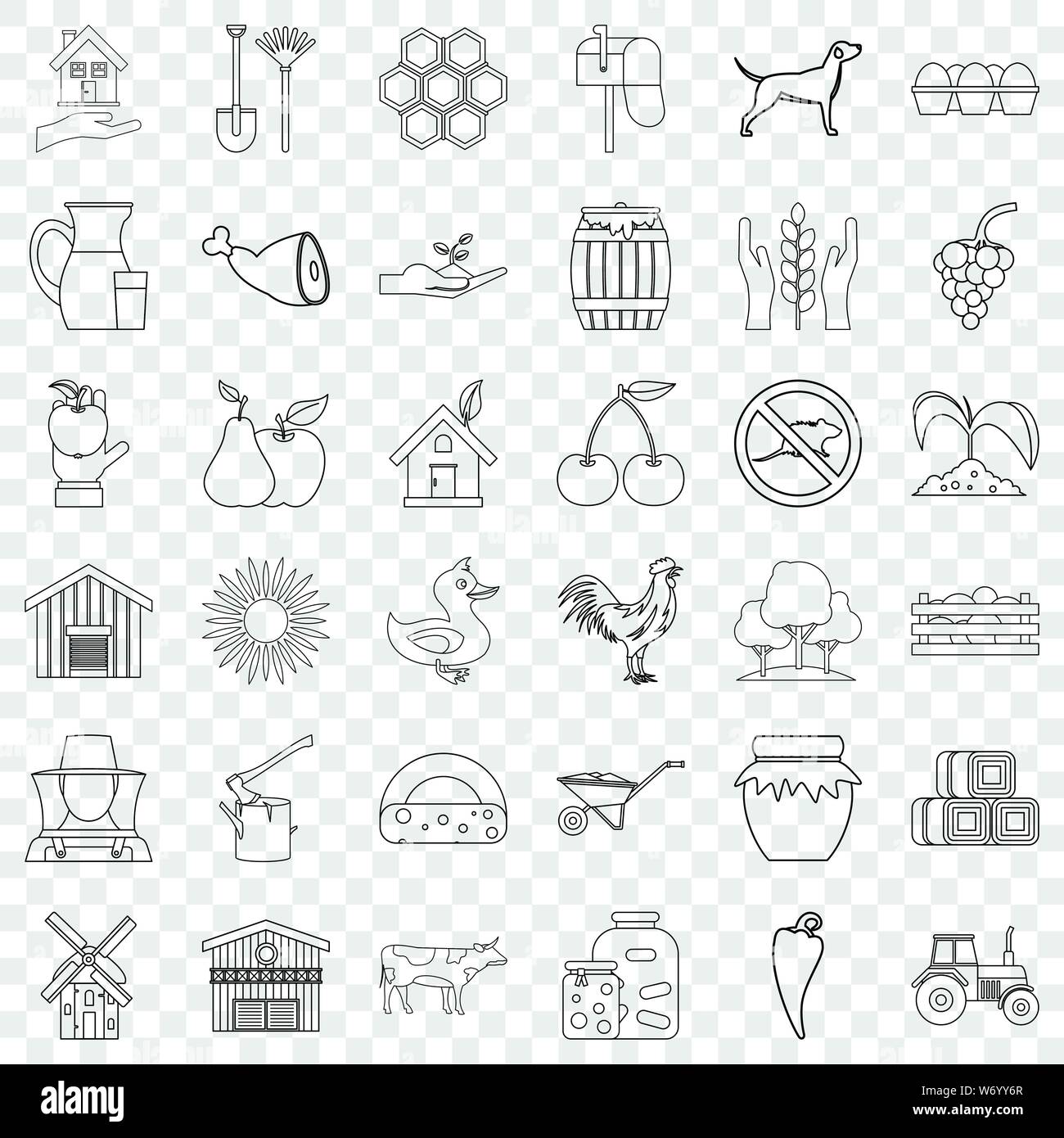 Icons set d'entretien ménager, de style contour Illustration de Vecteur