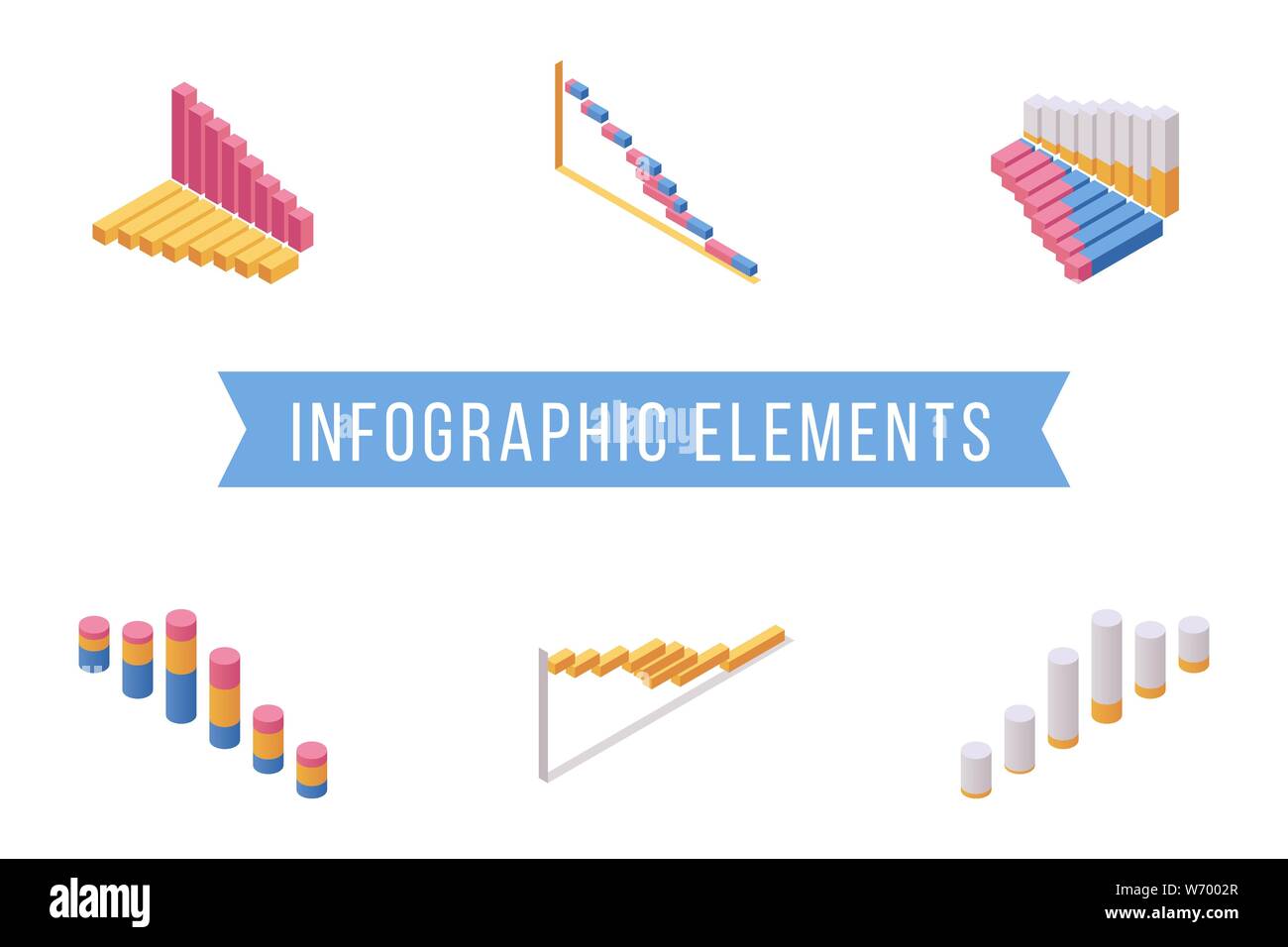 Les éléments du graphique à barres illustrations isométriques. Divers graphiques, histogramme multi de niveau schéma économique vecteur 3D icons pack. Analyse d'affaires, analyses de marché, statistiques de visualisation d'informations Illustration de Vecteur