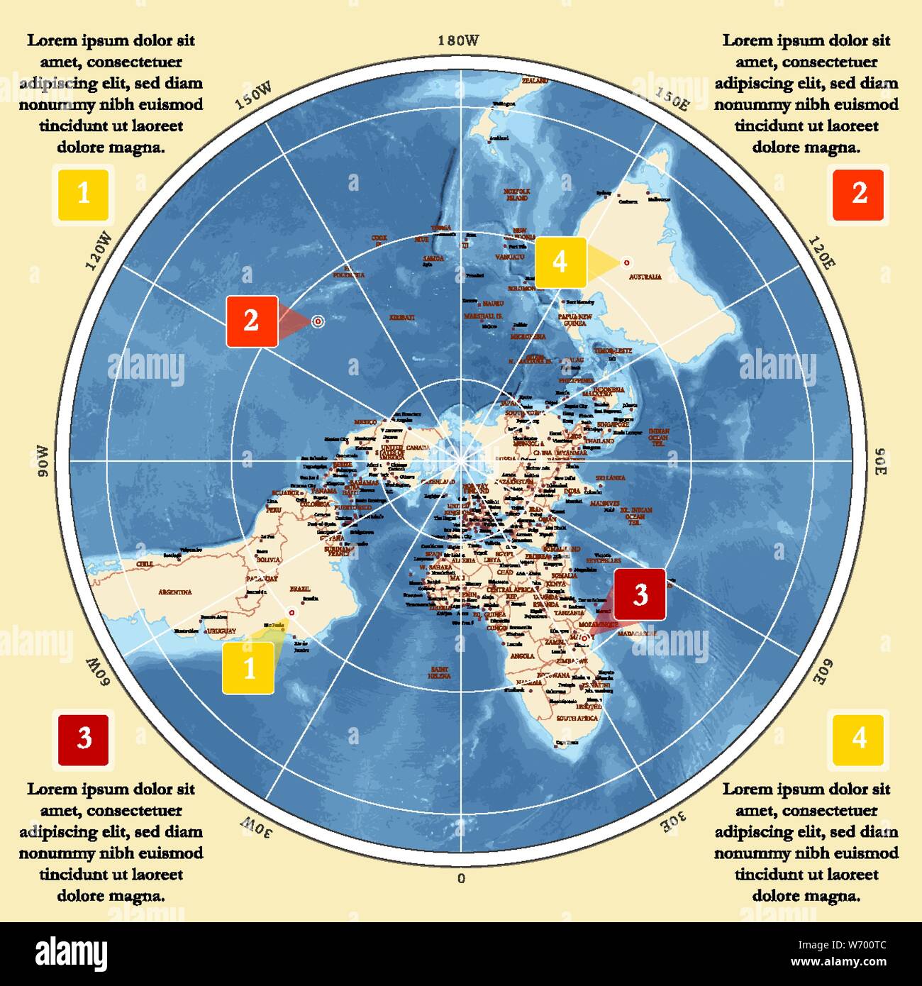Carte du monde en projection polaire Image Vectorielle Stock - Alamy