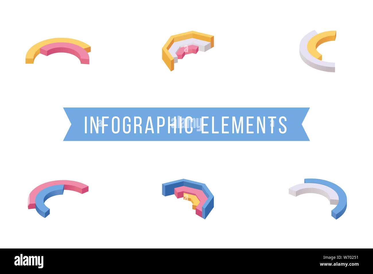 Éléments infographie illustrations vectorielles isométrique. Divers multi niveau donut graphique diagramme circulaire, tranches d'icônes 3D pack. L'analyse statistique, l'analyse commerciale, la visualisation de données marketing Illustration de Vecteur