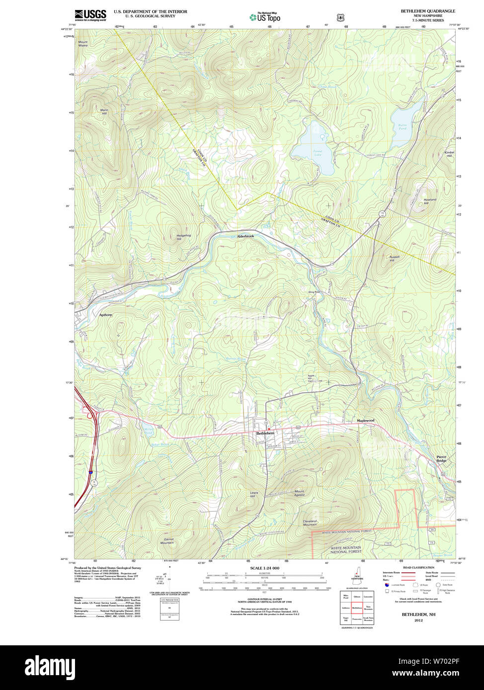 Carte TOPO USGS New Hampshire NH Bethléem 20120615 Restauration TM Banque D'Images
