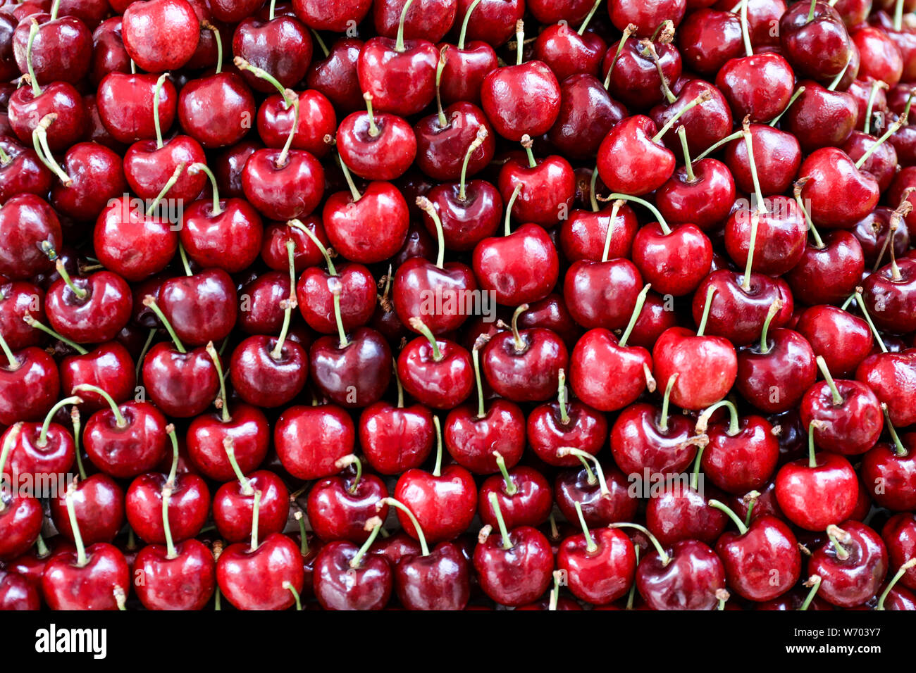 Close-up de cerises vendues au marché de fruits Mong Kok à Hong Kong Banque D'Images