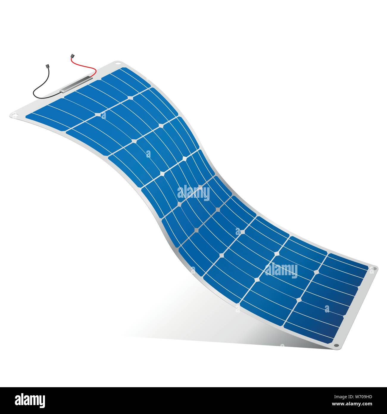 Dessin d'un panneau solaire flexible avec câbles de connexion noir et rouge sur fond blanc - Les énergies renouvelables - image vectorielle Illustration de Vecteur
