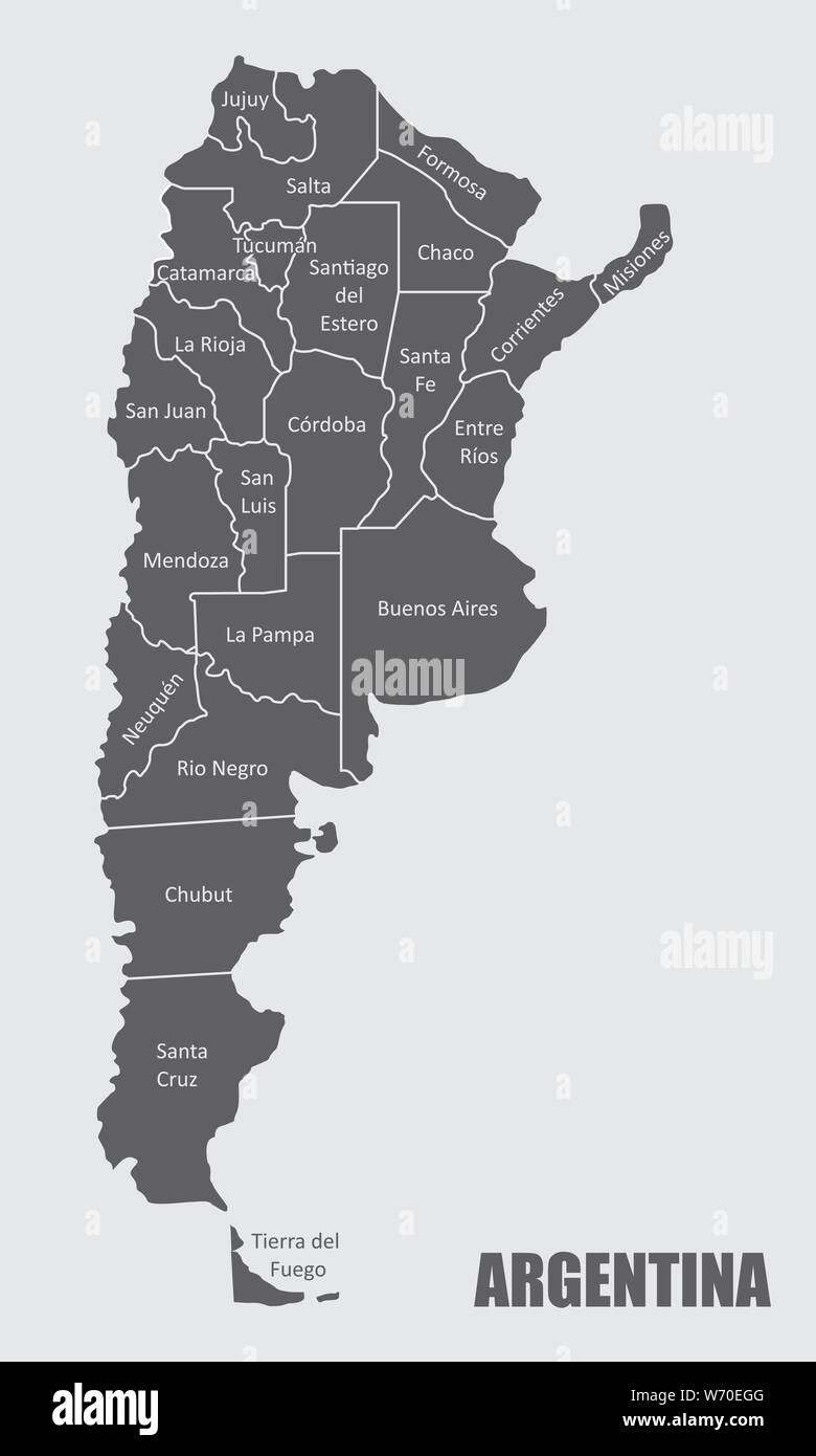 L'Argentine map divisée en régions avec des étiquettes Illustration de Vecteur