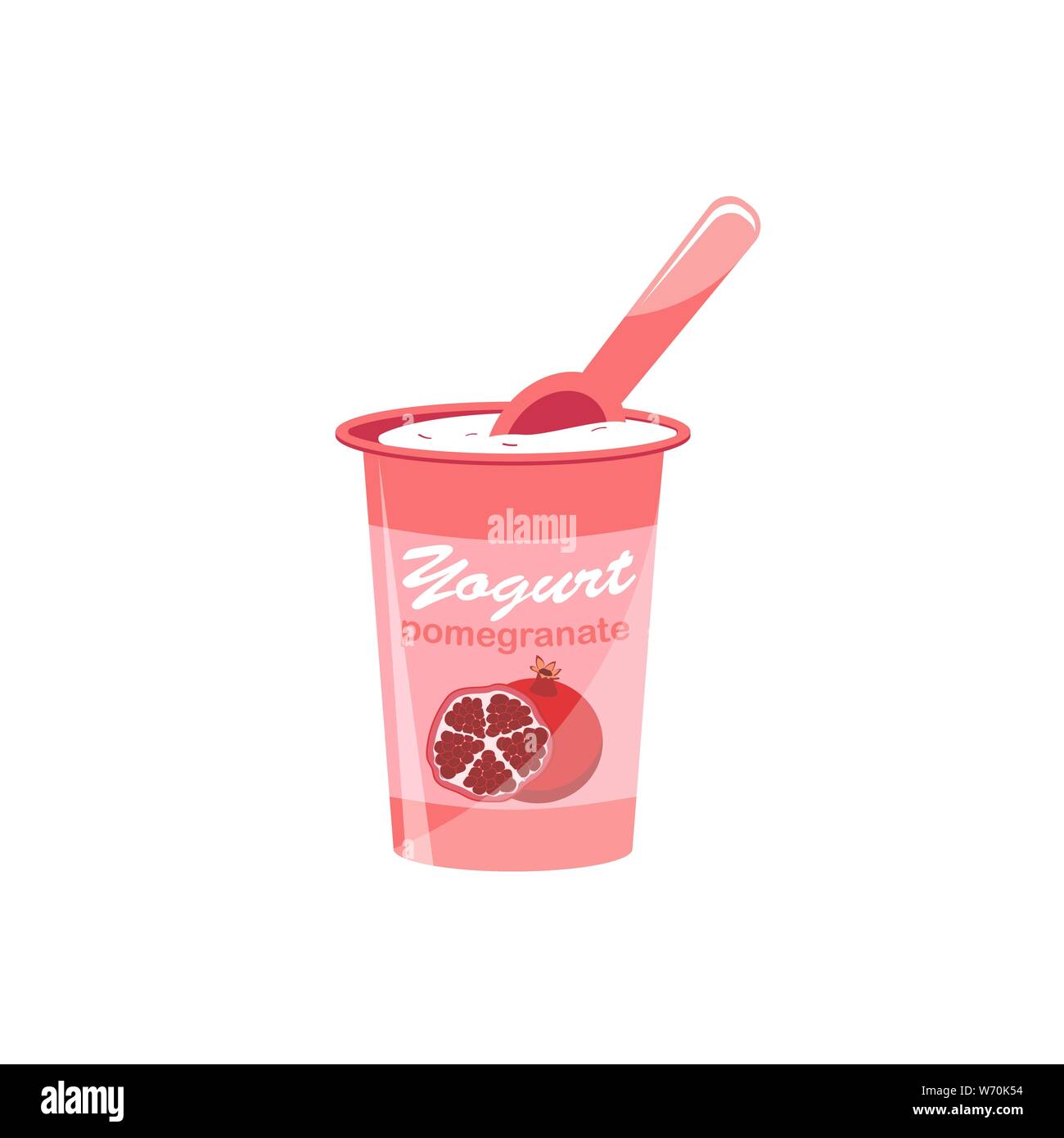 L'emballage du yaourt avec une cuillère à café. Yaourt saveur Grenade. Vector illustration Illustration de Vecteur