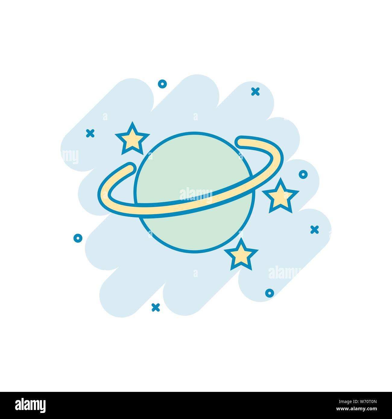 L'icône de Saturne dans le style comique. Vector cartoon illustration sur planète isolé blanc fond. Concept d'entreprise de l'espace Galaxy effet splash. Illustration de Vecteur
