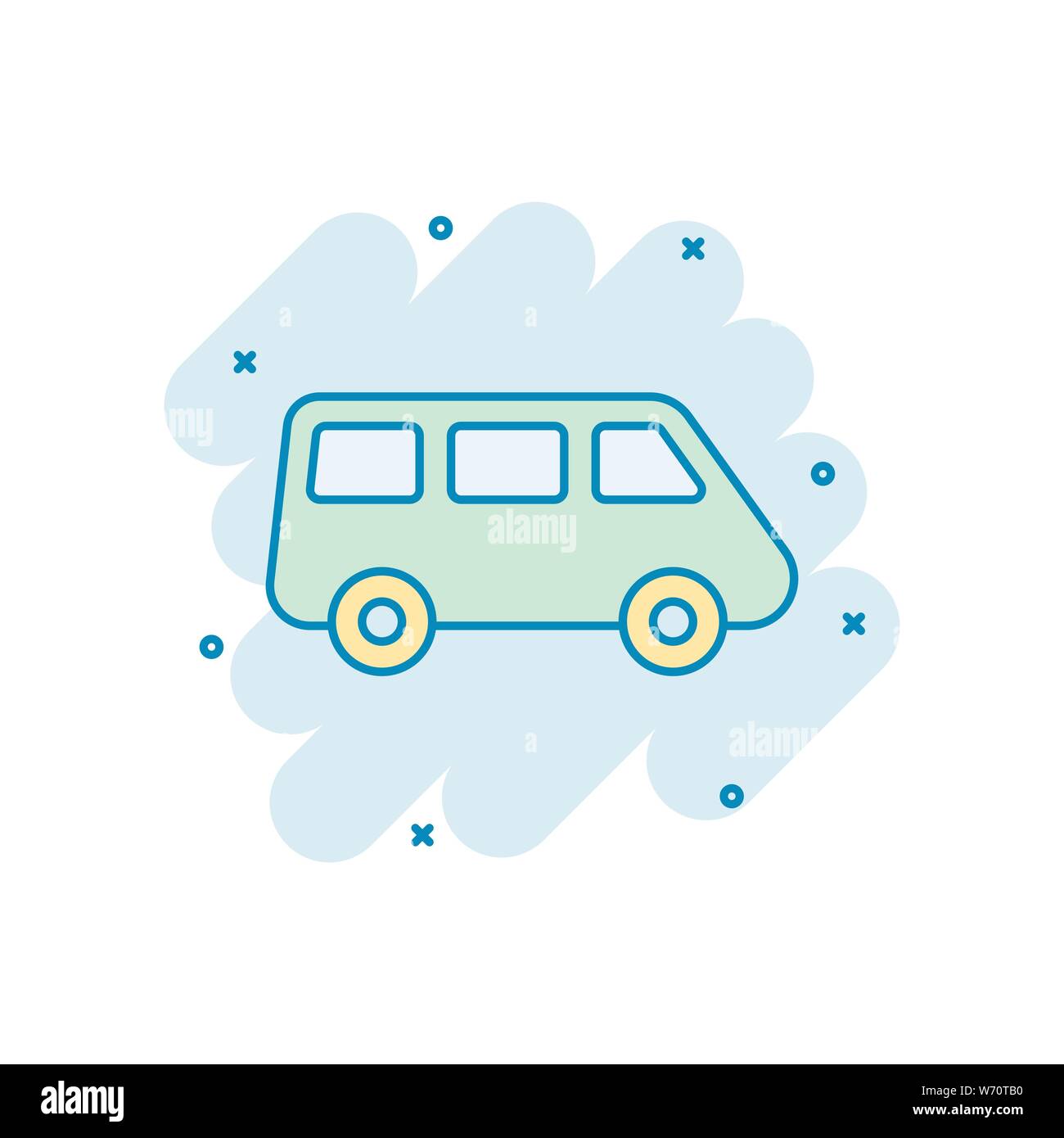 Fourgonnette passagers icône signe dans le style comique. Voiture bus vector cartoon illustration sur fond blanc isolé. Des camions de livraison de l'entreprise concept s bannière Illustration de Vecteur