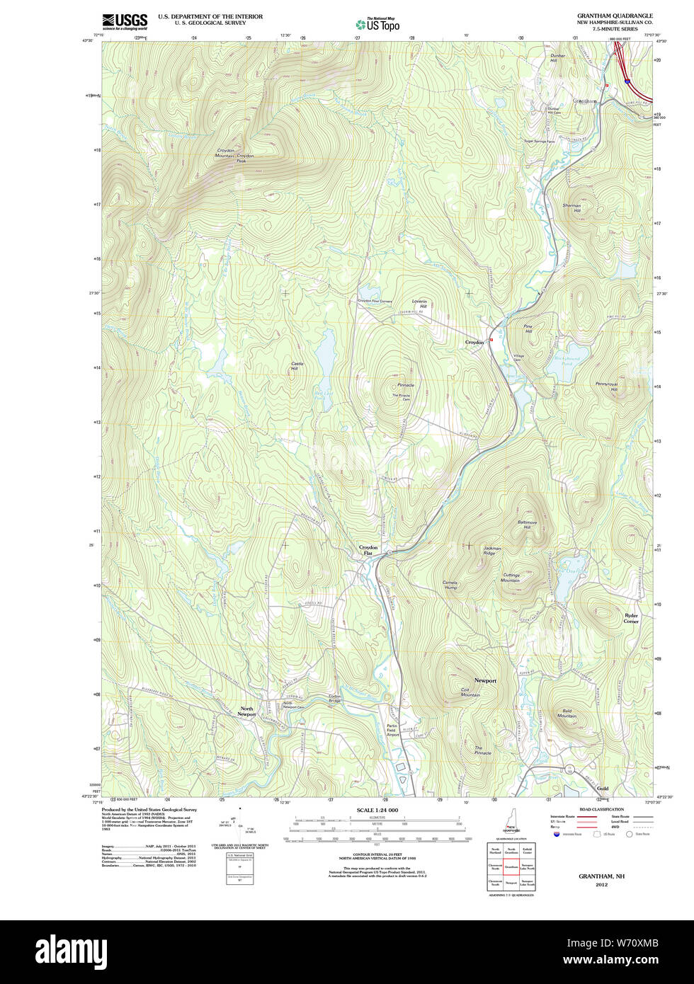 Carte TOPO USGS New Hampshire NH Grantham 20120709 Restauration TM Banque D'Images