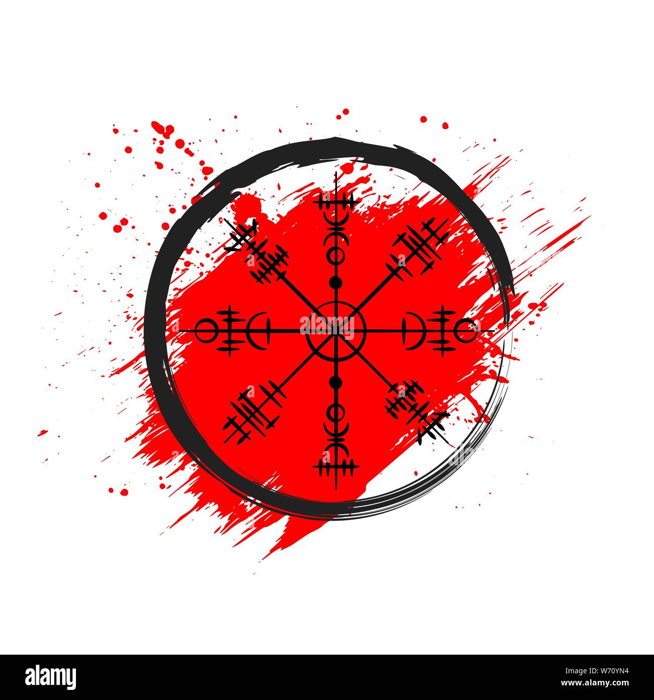 Résumé noir magique witth symboles viking splash rouge isolé sur fond blanc Illustration de Vecteur