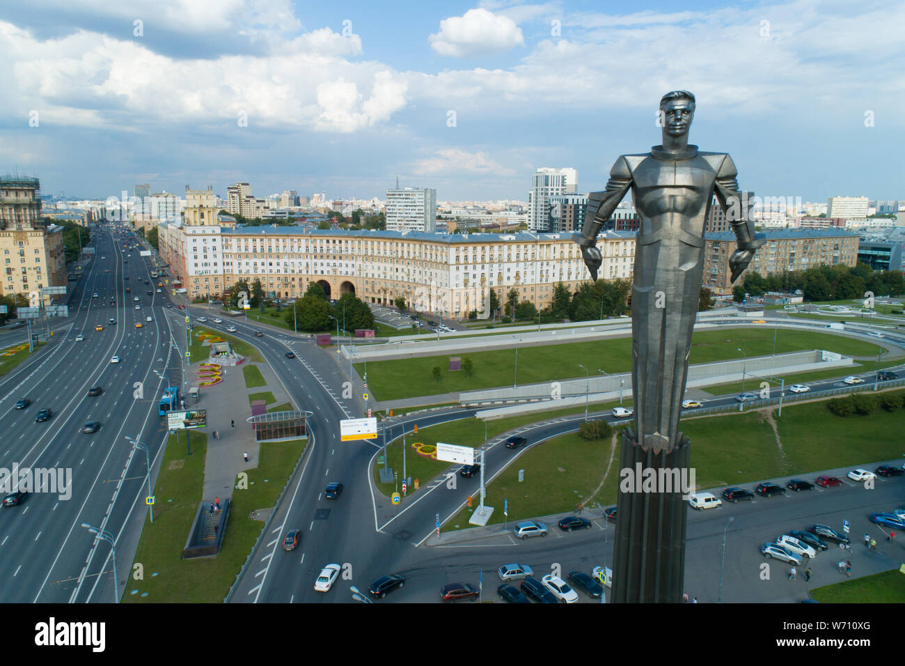 Moscou, Russie - le 22 juillet 2019 : Vue aérienne de Youri Gagarine monument situé sur 3068 m2 sur un jour d'été ensoleillé Banque D'Images